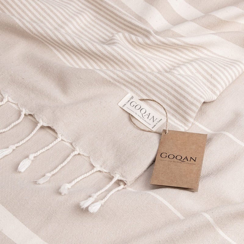 realgrandbazaar GOQAN Turkish Beach Towel Oversized 39x71 | Thin, Lightweight, 100% Cotton and Sand Free Towel is Suitable for Beach, Bathroom, Pool, Travel & Swim - Beige - Image 2